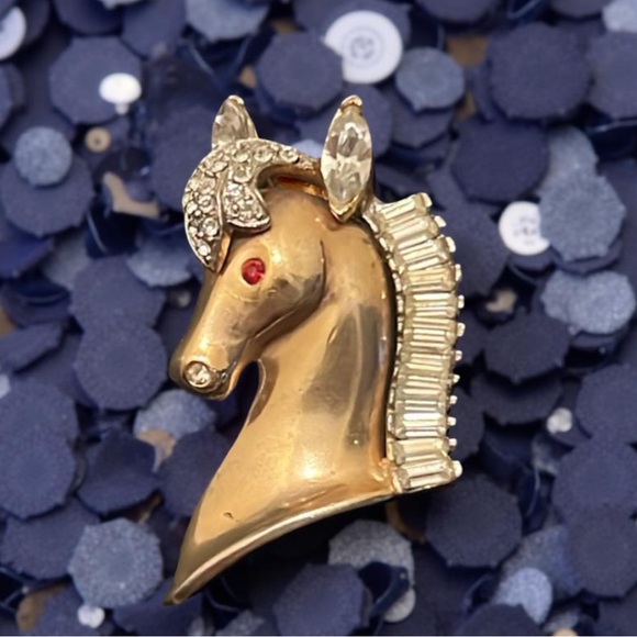 Vintage Art Deco Gold Filled Crystal Rhinestone Majestic Hoarse Pegasus Brooch - Picture 9 of 12